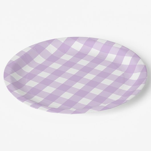 Pastel Lila Gingham Pattern Pappteller (Schrägansicht)
