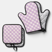 Pastel Lila Gingham Pattern Schürze Ofenhandschuh & Topflappen-Set (Vorderseite/Rückseite)