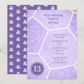 Pastel lila Girl Fußball Geburtstagsparty Einladung (Vorne/Hinten)