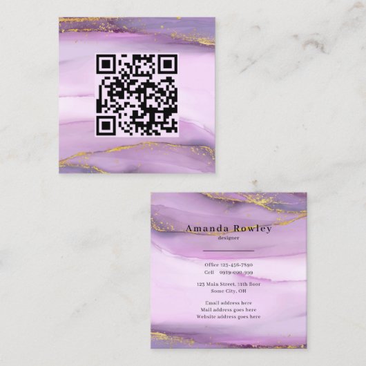 Pastel Lila Gold Edges QR Code Minimalistisch Chic Quadratische Visitenkarte (Vorne/Hinten)
