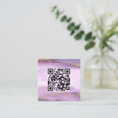 Pastel Lila Gold Edges QR Code Minimalistisch Chic Quadratische Visitenkarte (Stehend Vorderseite)
