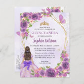 Pastel Lila Gold Floral Princess Quinceañera Einladungspostkarte (Vorne/Hinten)
