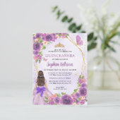 Pastel Lila Gold Floral Princess Quinceañera Einladungspostkarte (Stehend Vorderseite)