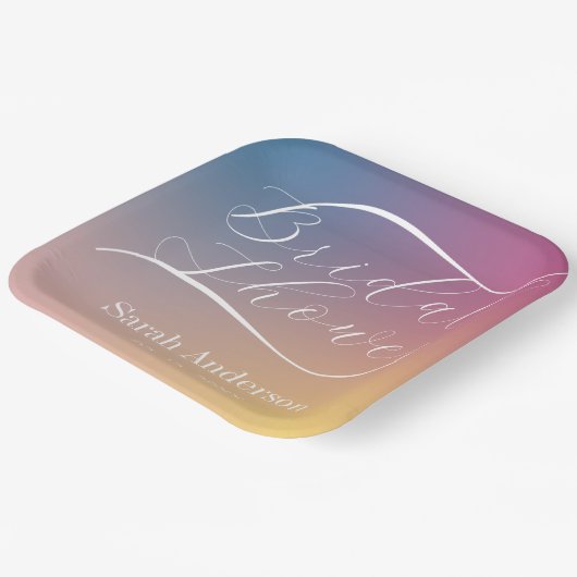 Pastel Lila Gradient Ombre Script Brautparty Pappteller (Gewinkelt)
