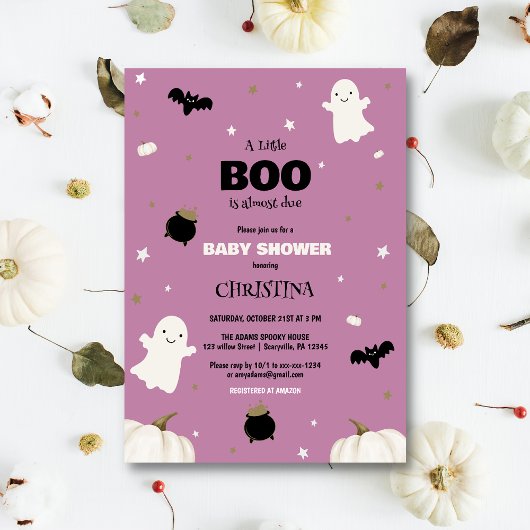 Pastel Lila Halloween Little Boo Baby Dusche Einladung