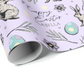 Pastel Lila Happy Oaster Bunnies Geschenkpapier (Rolleneckpunkt)