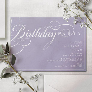 Pastel Lila Lavender Simple Calligraphy Geburtstag Einladung