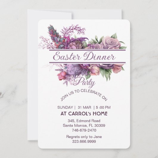 Pastel Lila Lilac Flora Rose Ostern Abendessen Par Einladung (Vorderseite)