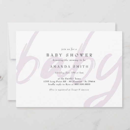 Pastel Lila Minimal Gender Neutral Baby Dusche Einladung (Vorderseite)