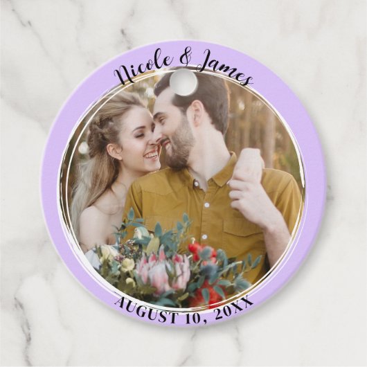 Pastel Lila Minimal Trendy Round Foto Wedding Geschenkanhänger (Vorderseite)