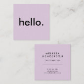 Pastel Lila Minimalistisch Hello Quadratische Visitenkarte (Vorne/Hinten)