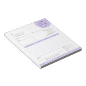 Pastel lila mit Logo feminine Geschäftsrechnung Notizblock (angewinkelt)