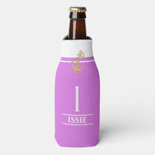 Pastel Lila Mit Monogramm Flasche Cooler Flaschenkühler (Flaschenvorderseite)