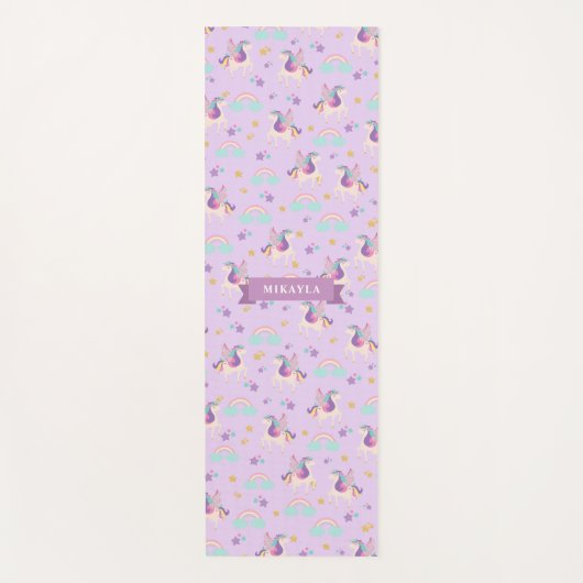 Pastel Lila | Niedliches Regenbogen Einhorn Muster Yogamatte (Vorderseite)