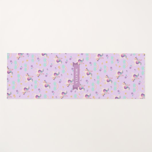 Pastel Lila | Niedliches Regenbogen Einhorn Muster Yogamatte (Vorderseite (Horizontal))