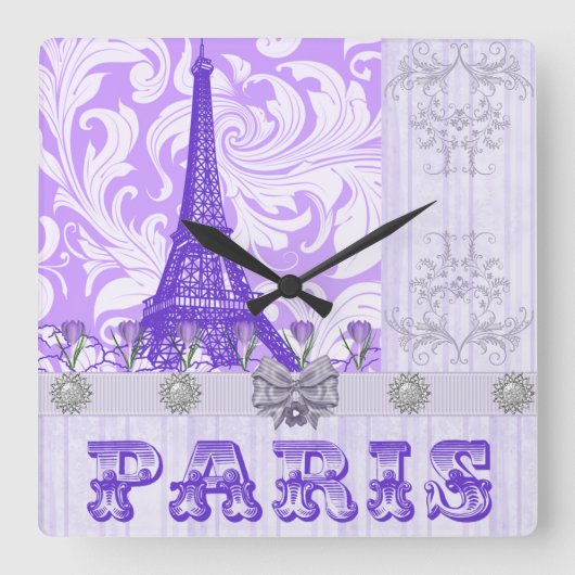 Pastel Lila Paris Square Uhr (Vorderseite)