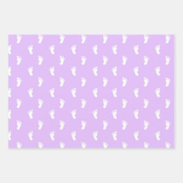 PASTEL LILA PERIWINKLE PINK ROWS OF BABY FEED GESCHENKPAPIER SET