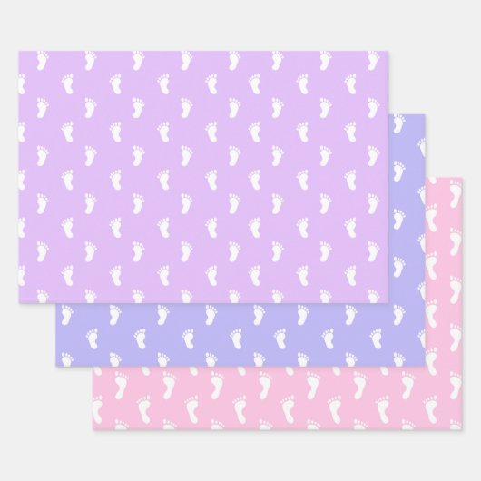 PASTEL LILA PERIWINKLE PINK ROWS OF BABY FEED GESCHENKPAPIER SET (Set)