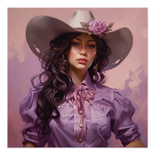 Pastel Lila Plains : Cowgirl Wall Art Poster (Vorderseite)