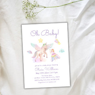 Pastel Lila Princess Unicorn Girl Babydusche Einladung