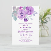 Pastel Lila Rose Blumengrün 30. Geburtstag Einladung (Stehend Vorderseite)