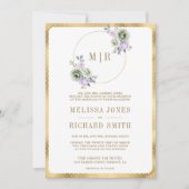 Pastel Lila Sage Green Floral All in One Wedding Einladung (Vorderseite)