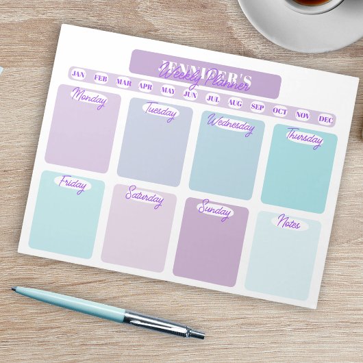 Pastel Lila und Aquamariner Weekly-Planer Notizblock