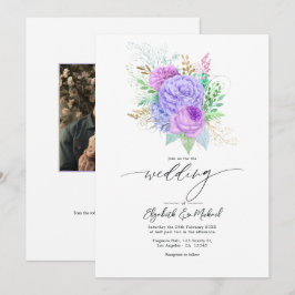 Pastel Lila und grüne Frühlingsblüte Hochzeit Foto Einladung
