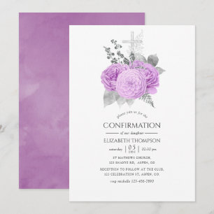 Pastel Lila und Silver Vintag Rose Bestätigung Einladung