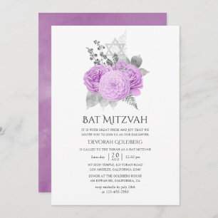 Pastel Lila und Silver Vintage Rose Bat Mitzvah Einladung