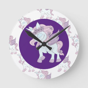 Pastel Lila und weiß Einhorn Akrylwand Uhr