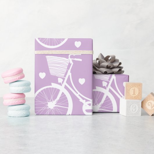 Pastel Lila und weiß Vintag Retro Fahrrad Geschenkpapier (Babyparty)