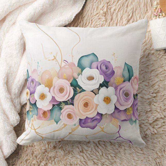 PASTEL LILA WEISSE ORANGE-WASSERFARBEN-BLUME KISSEN (Decke)