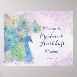 Pastel lilac florale Pfauenhochzeit Poster
