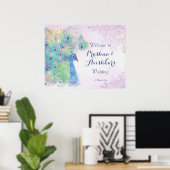 Pastel lilac florale Pfauenhochzeit Poster (Heimbüro)