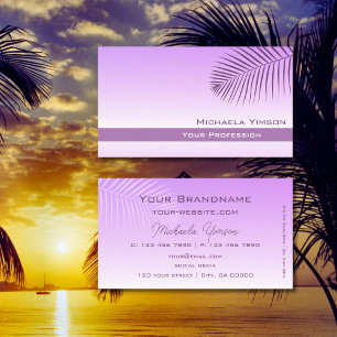 Pastel Lilac Gradient Modern mit Palmblättern Einf Visitenkarte