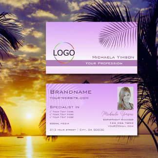 Pastel Lilac Gradient Palm Leaf Logo und Foto Visitenkarte
