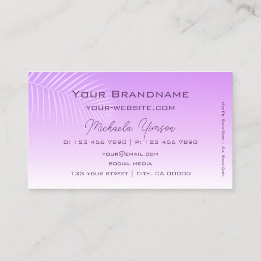 Pastel Lilac Gradient Palm Leaf Monogramm einfach Visitenkarte (Rückseite)