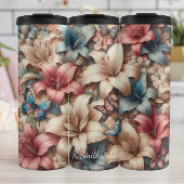 Pastel Lily Butterfly Blumenmuster Thermosbecher