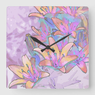 Pastel Lily Love Quadratische Wanduhr