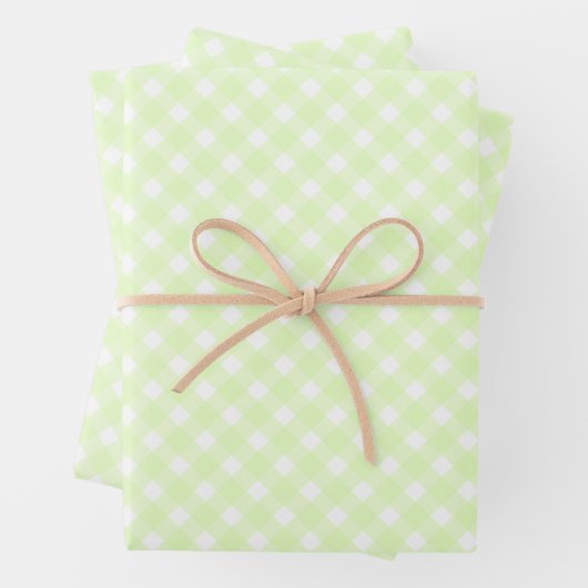 Pastel Lime Green Gingham Kariertes Muster Geschenkpapier Set (Beispiel)