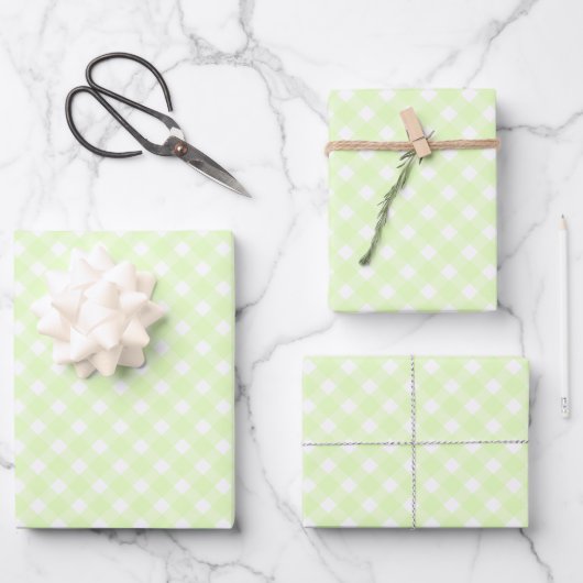 Pastel Lime Green Gingham Kariertes Muster Geschenkpapier Set (Vorderseite)