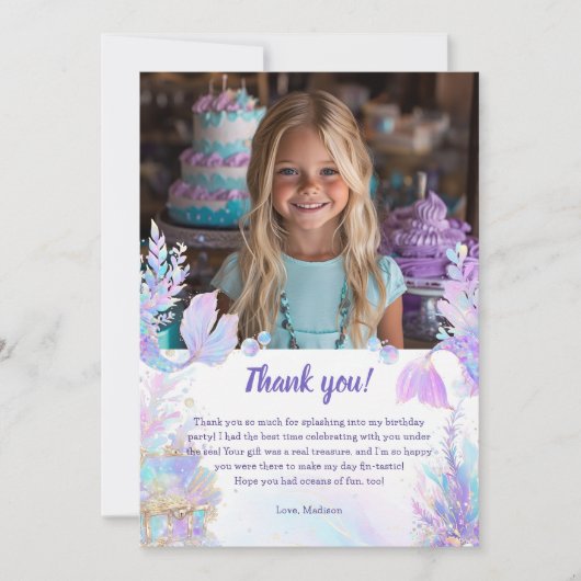 Pastel Little Mermaid Geburtstag Danke Karte (Vorderseite)
