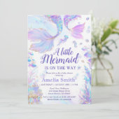 Pastel Little Mermaid Kinderdusche Einladung (Stehend Vorderseite)
