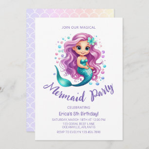 Pastel Little Mermaid Watercolor Girl Geburtstag Einladung