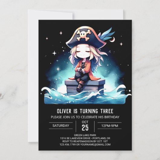 Pastel Little Pirate Geburtstag Einladung (Vorderseite)