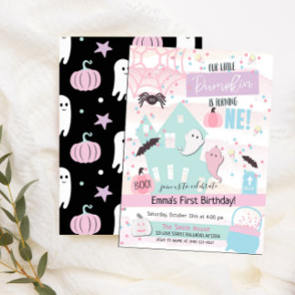 Pastel Little Pumpkin Erster Geburtstag Halloween Einladung