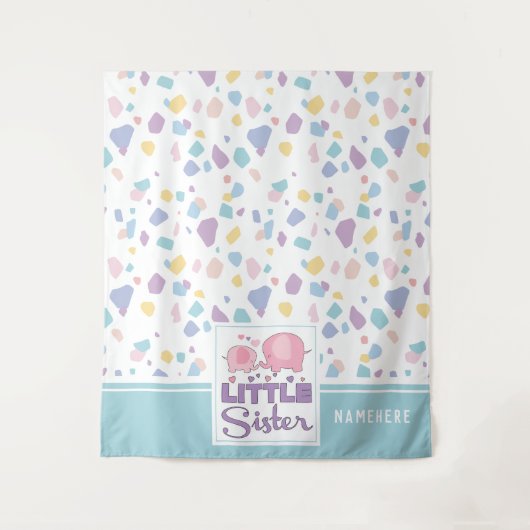 Pastel Little Sister Elephant farbenfrohe Muster Wandteppich (Vorderseite)