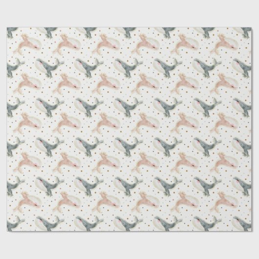 Pastel Little Whale Gender Neutral und Polka Dots Geschenkpapier (Flach)