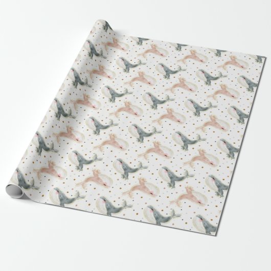 Pastel Little Whale Gender Neutral und Polka Dots Geschenkpapier (Ungerollt)